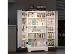Buffet de cocina 60.5x40x120cm - con sensor de luz LED - con 2 puertas - con estantes regulables - Blanco