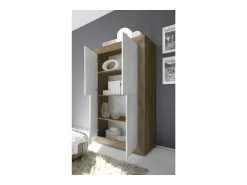Buffet de diseño con 4 puertas de madera, colección ACCESS. Colores blanco y roble oscuro.