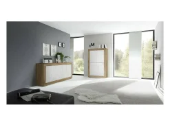 Buffet de diseño con 4 puertas de madera, colección ACCESS. Colores blanco y roble oscuro.
