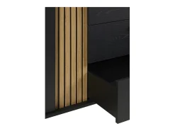 Buffet de diseño de 220cm con 2 puertas y 3 cajones para salón de color negro y roble colección LOFT con patas de metal.