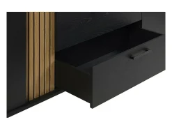 Buffet de diseño de 220cm con 2 puertas y 3 cajones para salón de color negro y roble colección LOFT con patas de metal.