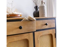Buffet de madera de mango y rejilla Ezra - Mueble auxiliar clásico y elegante para tu hogar