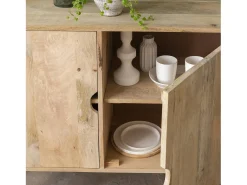 Buffet de madera de mango Augustine estilo escandinavo con cajones y almacenamiento para vajilla