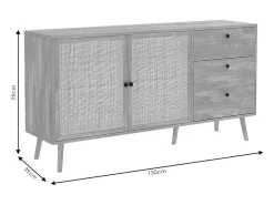 Buffet de Ratán Negro Natural con 3 Cajones y 2 Puertas - 150x39x79 cm - Elegante Almacenamiento para Salón.