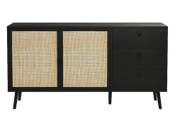 Buffet de Ratán Negro Natural con 3 Cajones y 2 Puertas - 150x39x79 cm - Elegante Almacenamiento para Salón.
