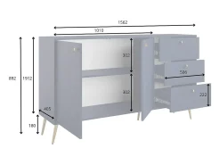 Buffet diseño AZURÉA – 2 puertas & 3 cajones – Azul profundo – 156x89x41 cm