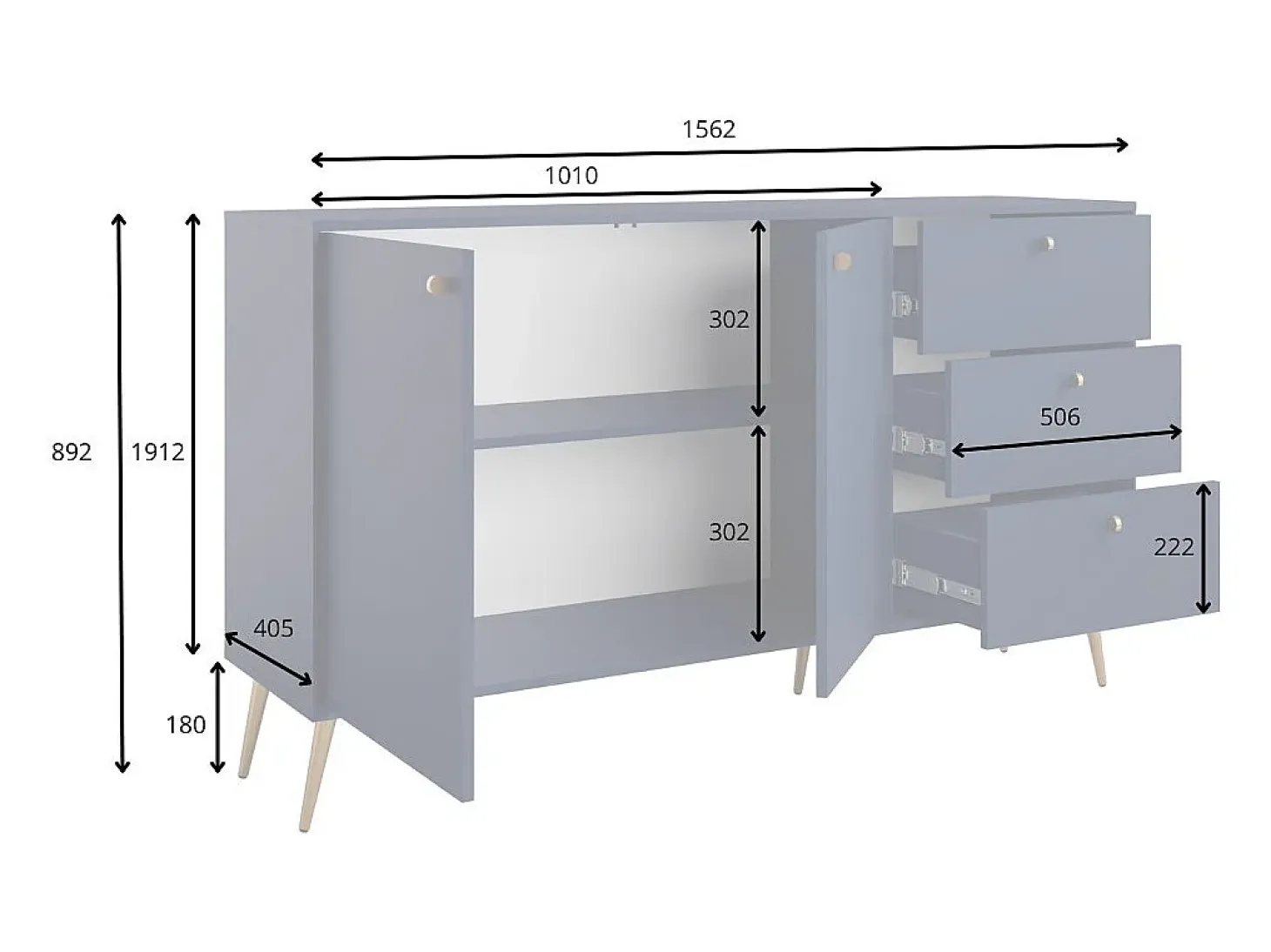 Buffet diseño AZURÉA – 2 puertas + 3 cajones – Color arena chic