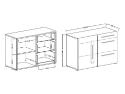 Buffet diseño 120cm. Colección BREDA una puerta y tres cajones. Color roble.
