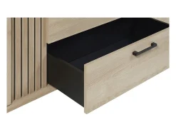 Buffet diseño 220cm con 2 puertas y 3 cajones para salón color roble claro colección LOFT patas de metal