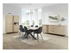 Buffet diseño 220cm con 2 puertas y 3 cajones para salón color roble claro colección LOFT patas de metal