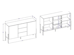 Buffet diseño colección SALMA - 2 puertas & 3 cajones – Beige & negro mate, 154×90×40 cm