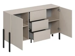 Buffet diseño colección SALMA - 2 puertas & 3 cajones – Beige & negro mate, 154×90×40 cm