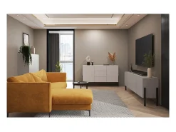 Buffet diseño colección SALMA - 2 puertas & 3 cajones – Beige & negro mate, 154×90×40 cm