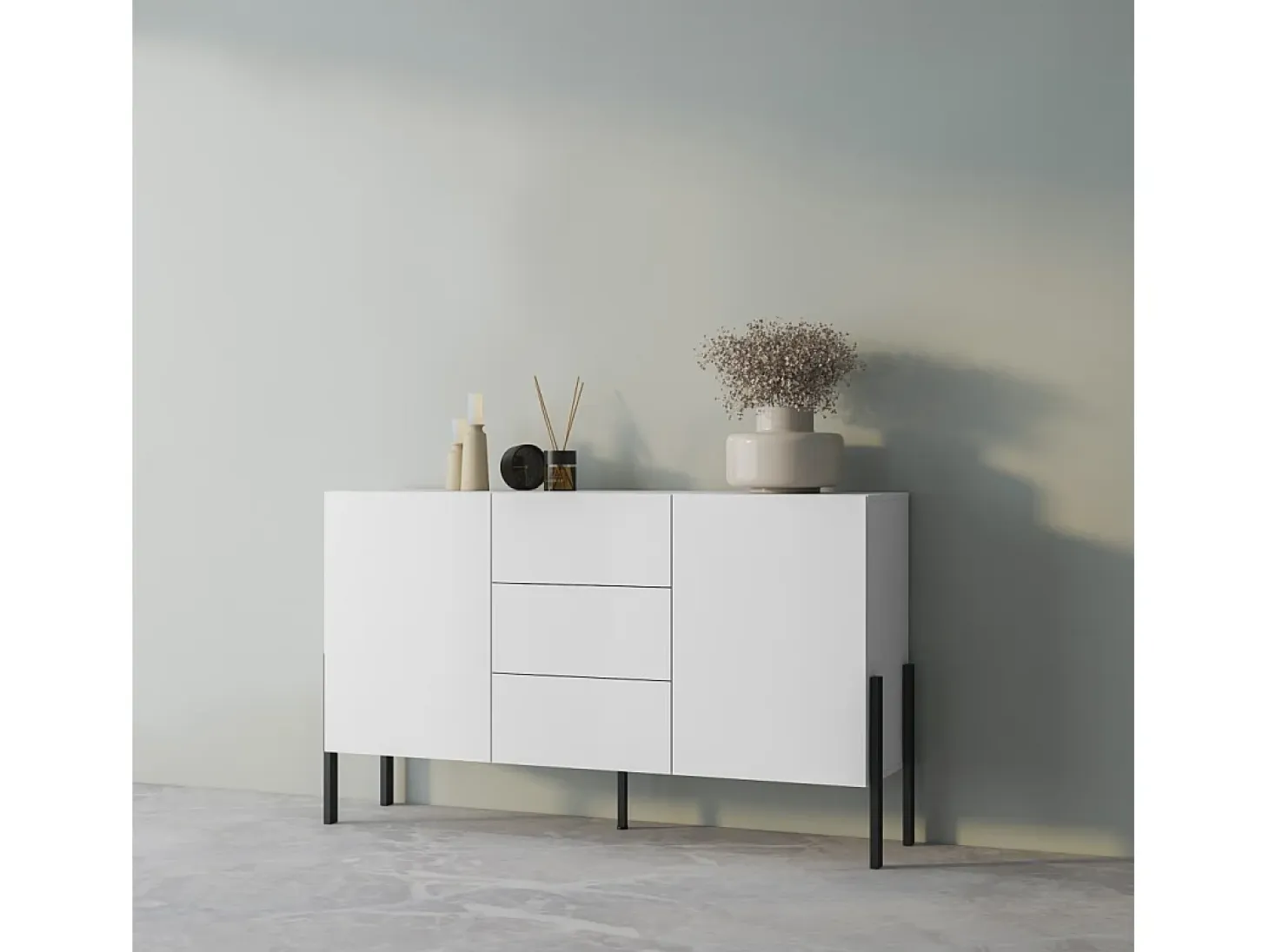 Buffet diseño colección SALMA - 2 puertas & 3 cajones – Blanco super mate & negro mate