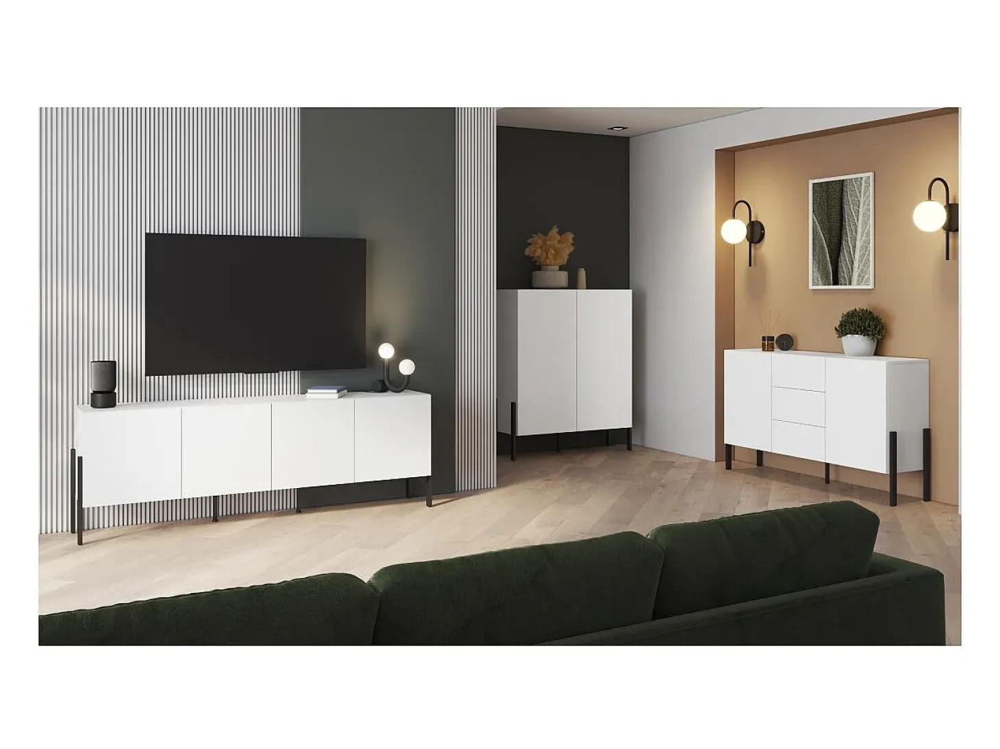 Buffet diseño colección SALMA - 2 puertas & 3 cajones – Blanco super mate & negro mate