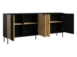 Buffet diseño IZO – 4 puertas – Negro ónix & Roble claro – 220x92x40 cm