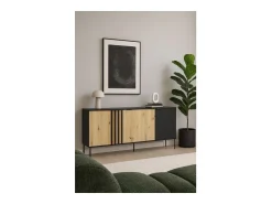 Buffet diseño IZO – 4 puertas – Negro ónix & Roble claro – 220x92x40 cm