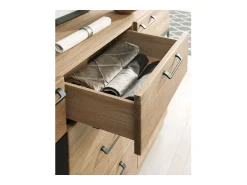 Buffet en madera de roble miel y acero negro 2 puertas 4 cajones Mazora 170 cm