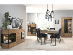 Buffet en madera de roble miel y acero negro 2 puertas 4 cajones Mazora 170 cm