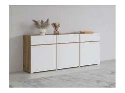 Buffet HAVANA – 180 cm – 3 puertas batientes y 3 cajones – Roble y blanco – Diseño contemporáneo