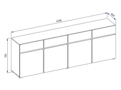 Buffet HAVANA 225 cm – Violeta pastel y negro – 4 puertas, 4 cajones – Diseño moderno