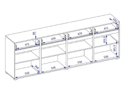 Buffet HAVANA 225 cm – Violeta pastel y negro – 4 puertas, 4 cajones – Diseño moderno