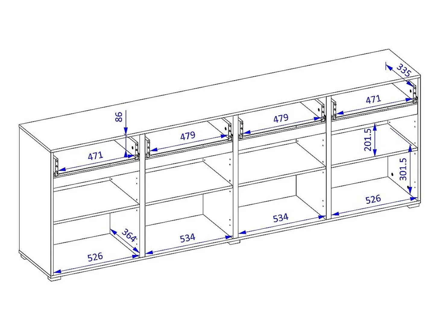 Buffet HAVANA 225 cm – Violeta pastel y negro – 4 puertas, 4 cajones – Diseño moderno