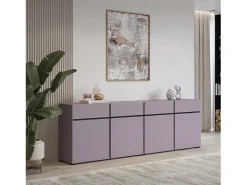 Buffet HAVANA 225 cm – Violeta pastel y negro – 4 puertas, 4 cajones – Diseño moderno
