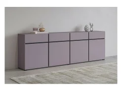 Buffet HAVANA 225 cm – Violeta pastel y negro – 4 puertas, 4 cajones – Diseño moderno