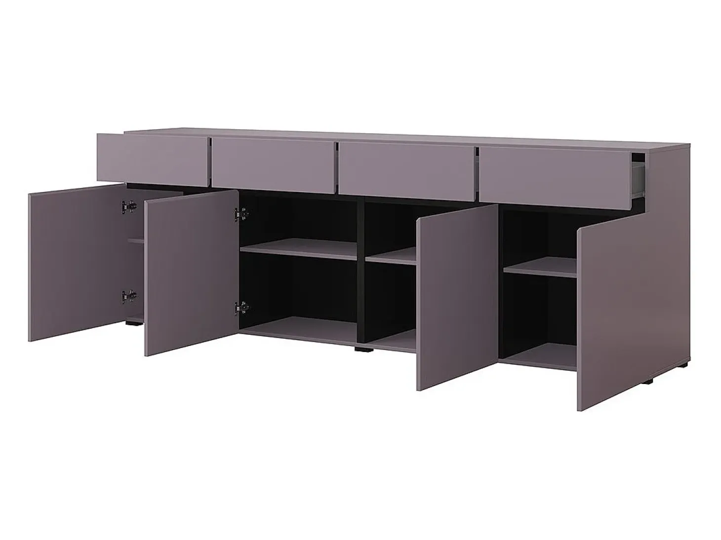 Buffet HAVANA 225 cm – Violeta pastel y negro – 4 puertas, 4 cajones – Diseño moderno
