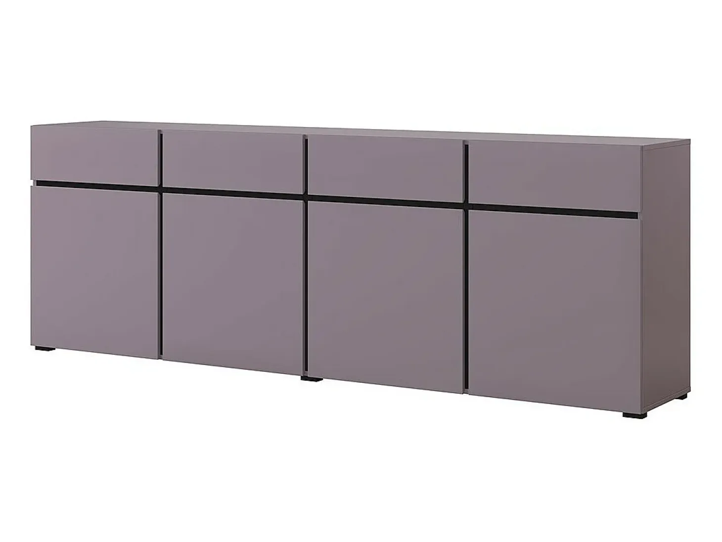 Buffet HAVANA 225 cm – Violeta pastel y negro – 4 puertas, 4 cajones – Diseño moderno