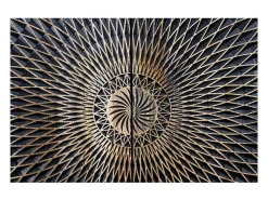 Buffet KOSMOS 180 cm – Madera maciza negra tallada en 3D – Patas de metal dorado