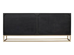 Buffet KOSMOS 180 cm – Madera maciza negra tallada en 3D – Patas de metal dorado