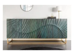 Buffet LUMBER 180 cm – Madera tallada turquesa y dorada, estilo diseño contemporáneo