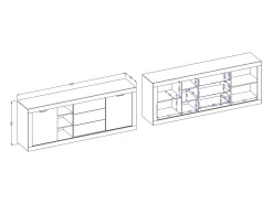 Buffet MEUNIER – 2 puertas correderas & 3 cajones – Roble Samdal & negro mate – 220×85×45 cm