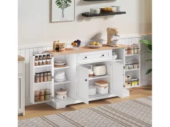Buffet moderno 138×40×85 cm - con 2 puertas y 1 cajón - 2 puertas con estantes - blanco+natural