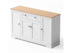 Buffet moderno 138×40×85 cm - con 2 puertas y 1 cajón - 2 puertas con estantes - blanco+natural