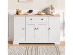 Buffet moderno 138×40×85 cm - con 2 puertas y 1 cajón - 2 puertas con estantes - blanco+natural