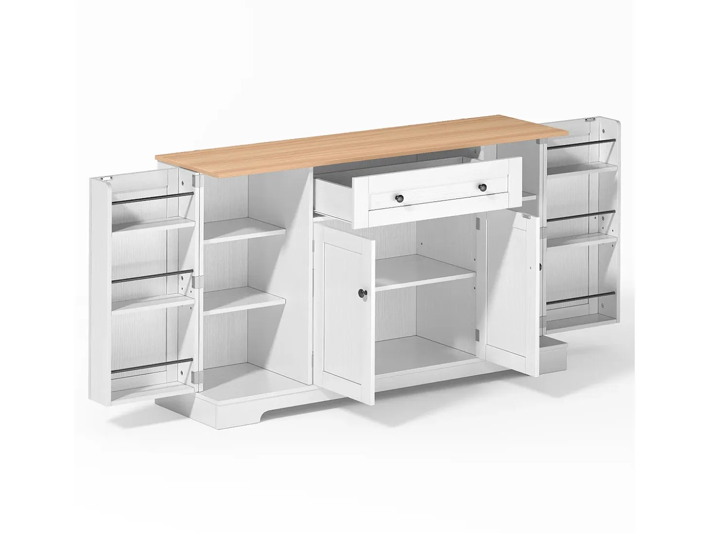 Buffet moderno 138×40×85 cm - con 2 puertas y 1 cajón - 2 puertas con estantes - blanco+natural