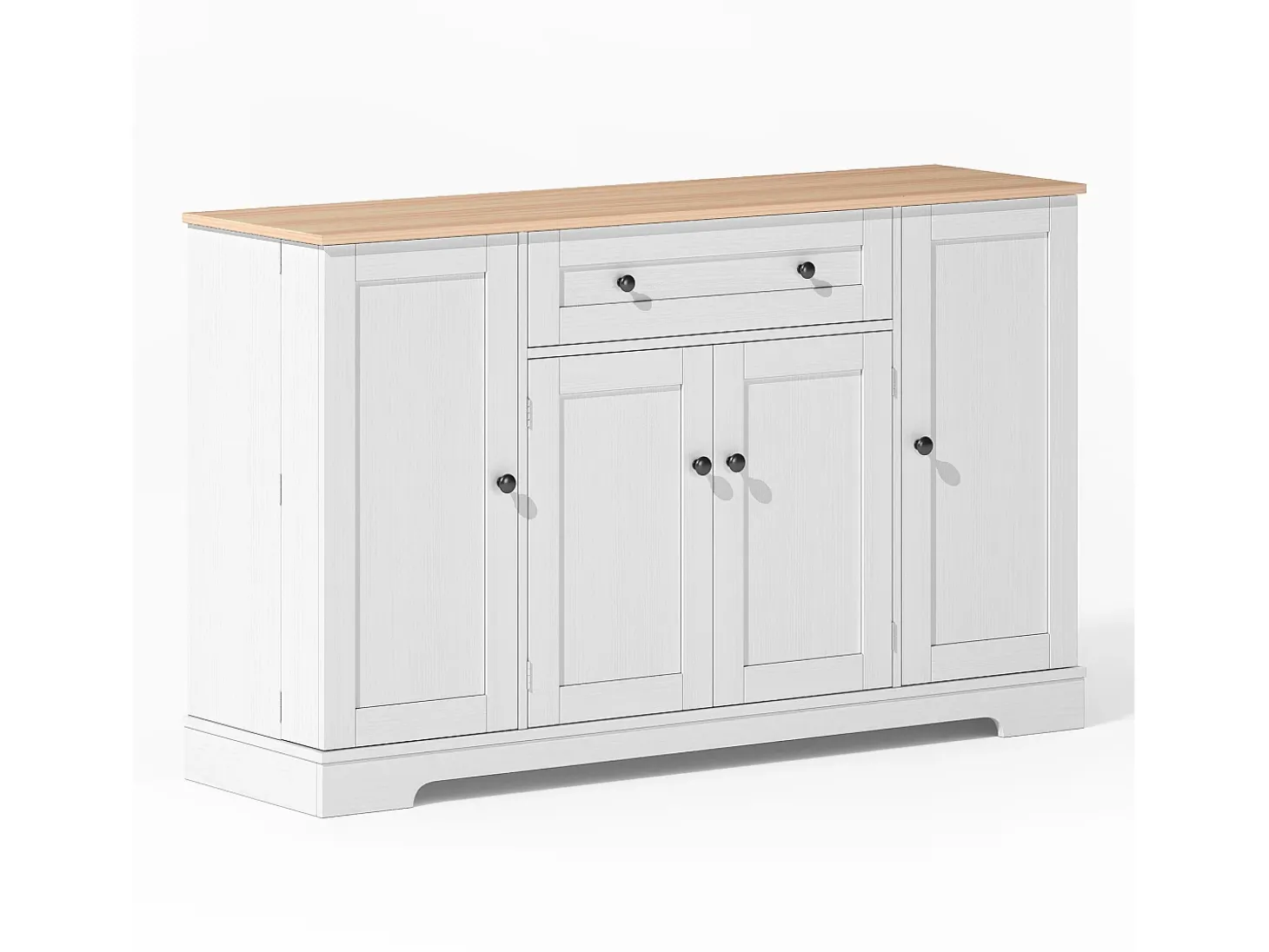 Buffet moderno 138×40×85 cm - con 2 puertas y 1 cajón - 2 puertas con estantes - blanco+natural
