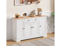 Buffet moderno 138×40×85 cm - con 2 puertas y 1 cajón - 2 puertas con estantes - blanco+natural