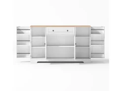 Buffet moderno 138×40×85 cm - con 2 puertas y 1 cajón - 2 puertas con estantes - blanco+natural