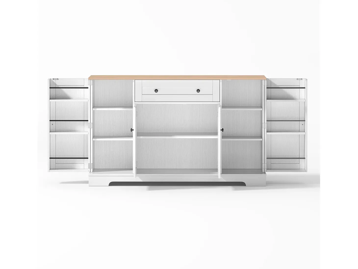 Buffet moderno 138×40×85 cm - con 2 puertas y 1 cajón - 2 puertas con estantes - blanco+natural