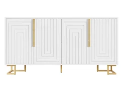 Buffet moderno 152×40×75 cm - con 4 puertas - con tiradores y patas dorados - blanco