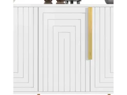 Buffet moderno 152×40×75 cm - con 4 puertas - con tiradores y patas dorados - blanco