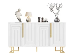 Buffet moderno 152×40×75 cm - con 4 puertas - con tiradores y patas dorados - blanco