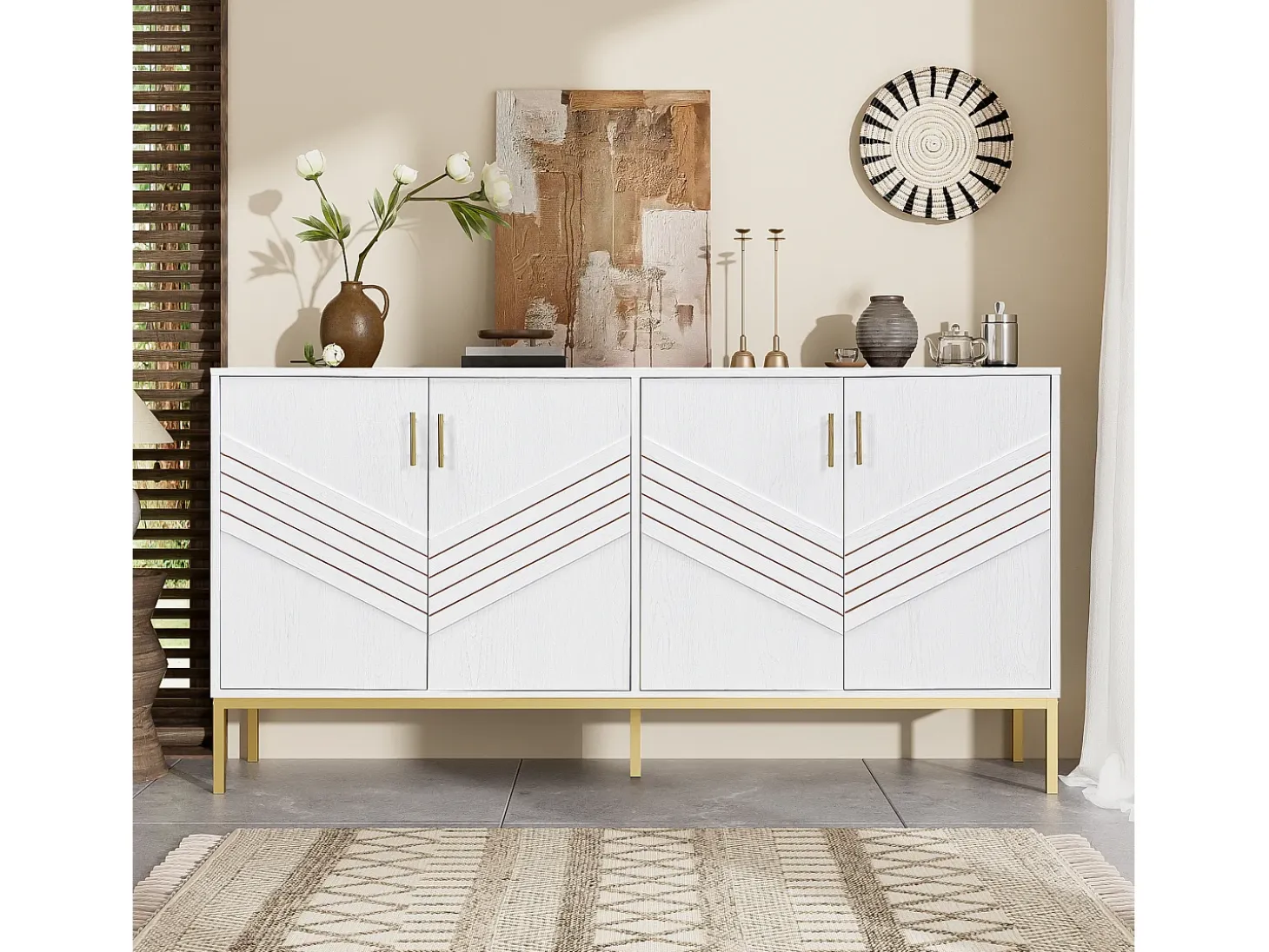 Buffet moderno 160×40×80,5 cm - con 4 puertas - MDF - blanco