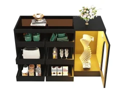 Buffet moderno 120×40×75 cm - con 6 cajones y 1 puerta - con LED - MDF - negro
