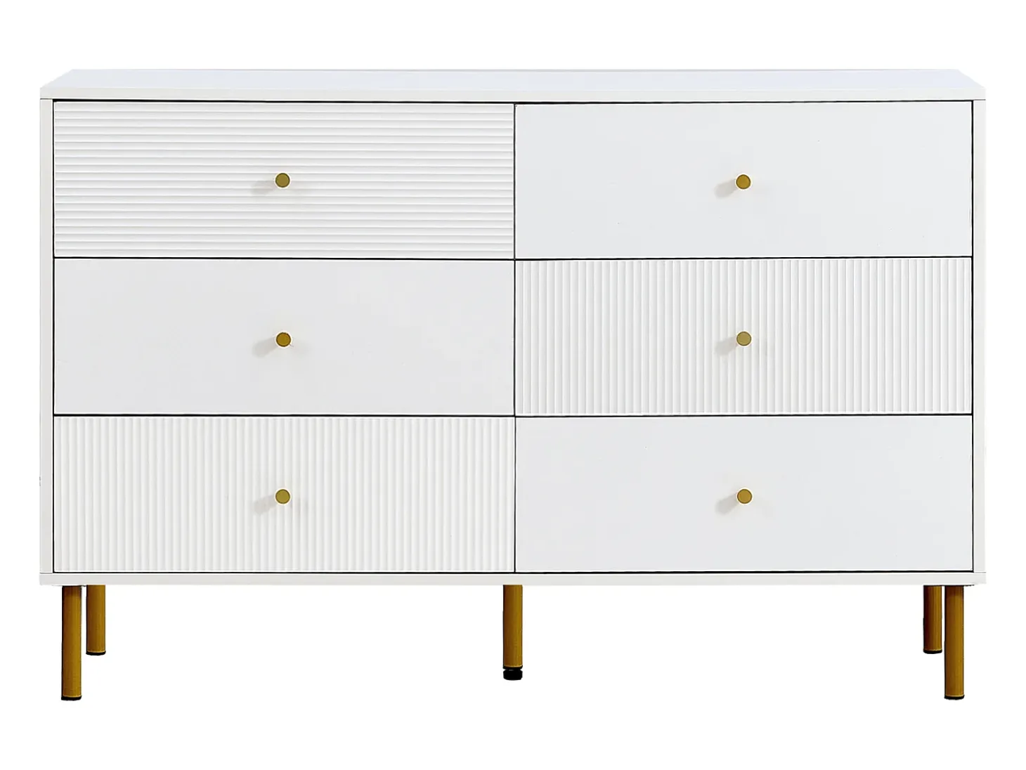 Buffet moderno 120x40x78 cm - 6 cajones - Patas de metal - MDF - Blanco