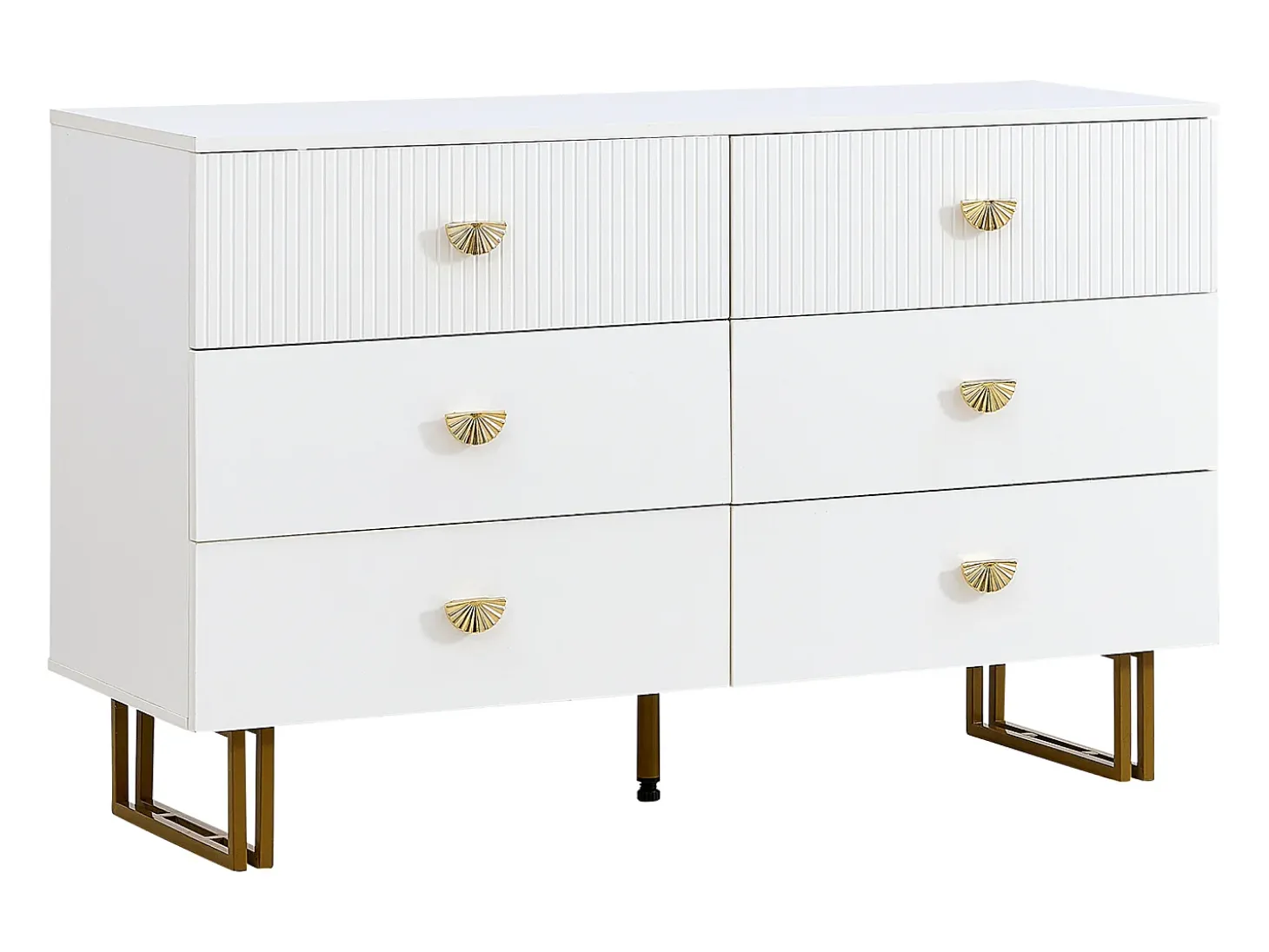 Buffet moderno 120x40x75 cm - con 6 cajones - Patas de acero - MDF - Blanco
